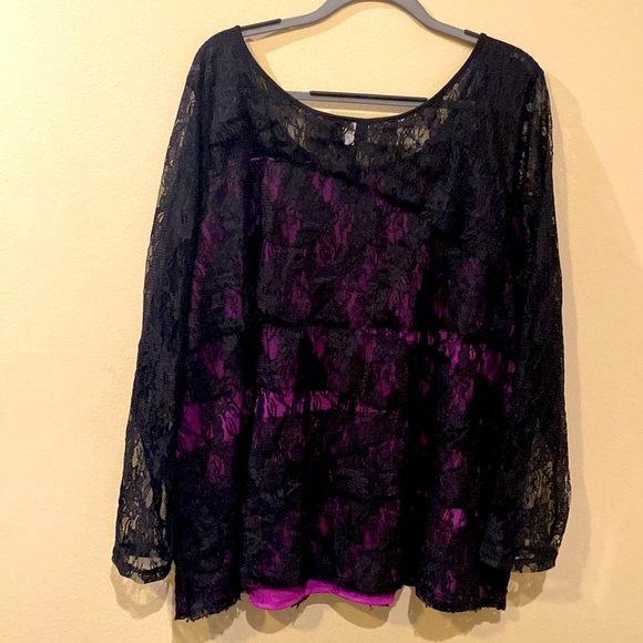 Lane Collection Lace Overlay Tiered Tunic Length Blouse Lace Sleeves size 26 - Picture 2 of 5